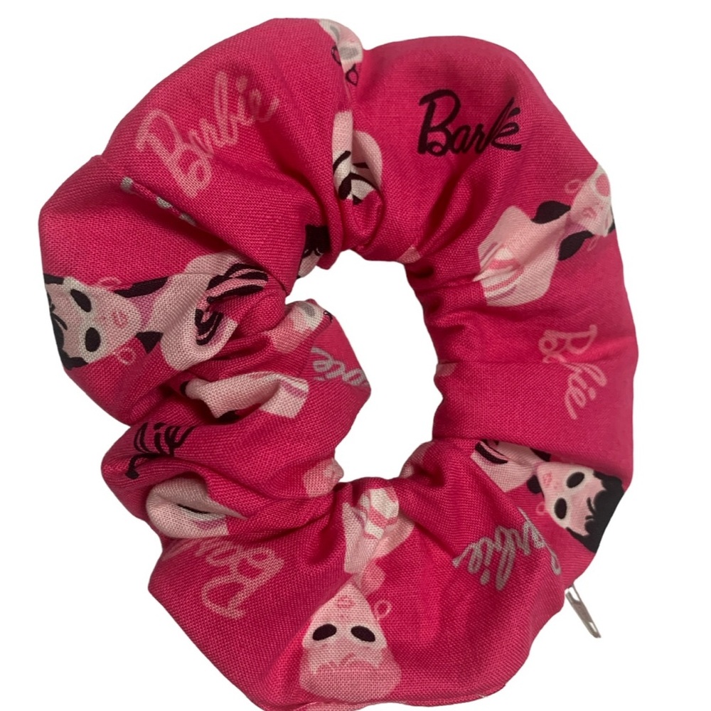 Barbie zipper hair scrunchie hand made USA pink cotton rare print summer trend